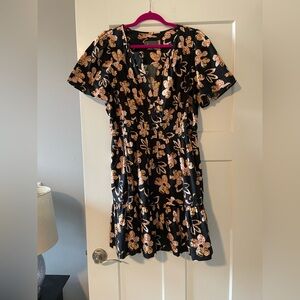 Anthropologie Black Dress with Gold Floral Design